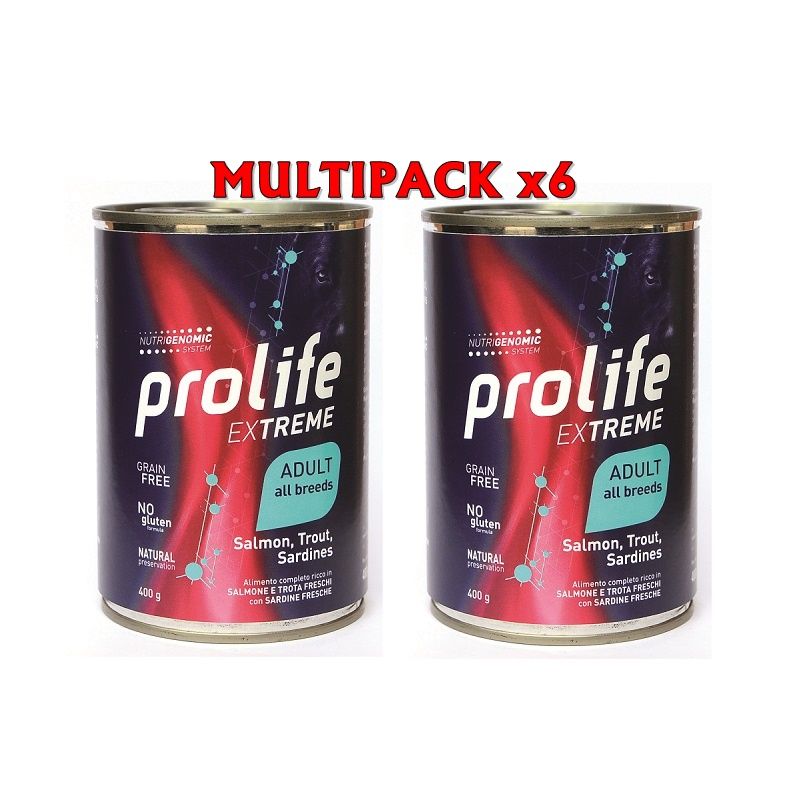 Prolife Salmone, Trota e Sardine 400g umido cane extreme Formato 6 x 400g