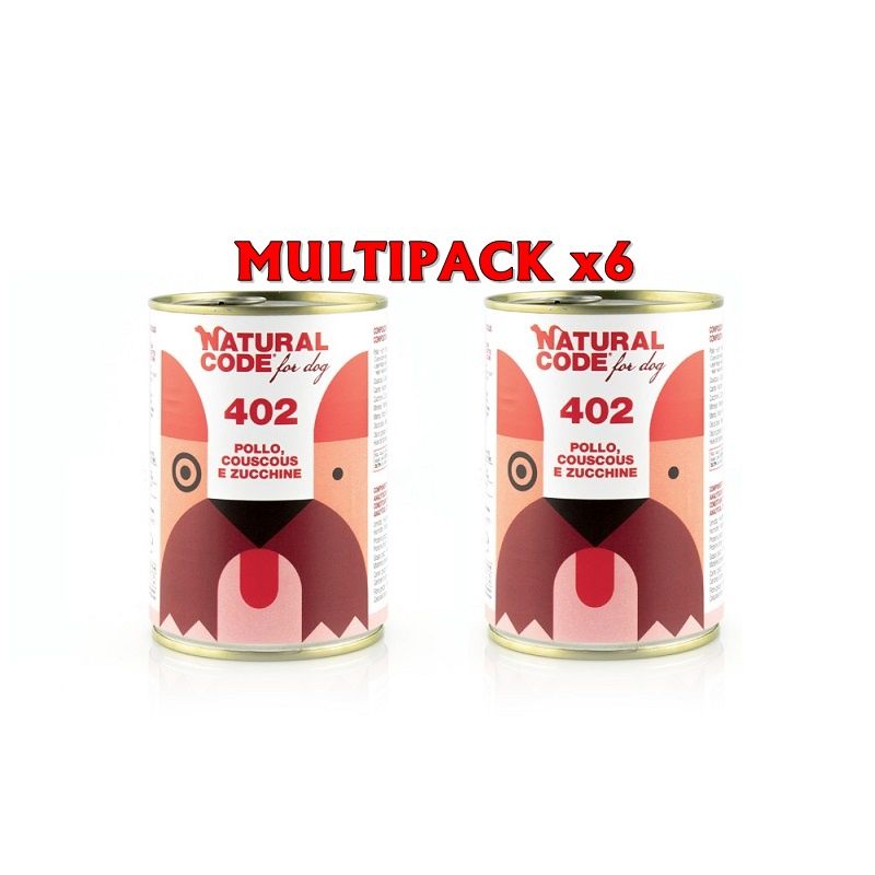 Natural Code 402 Pollo, Cousous e Zucchini 400g umido cane Formato 6 x 400g