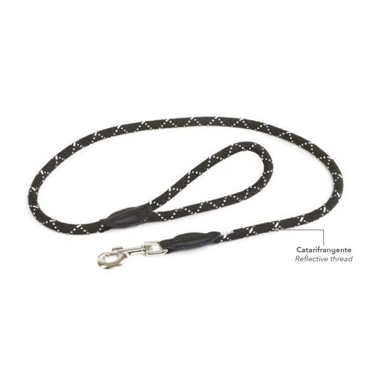 Julius K9 Guinzaglio tubolare 12mm x 1,2m in nylon nero con inserti ad alta visibilità