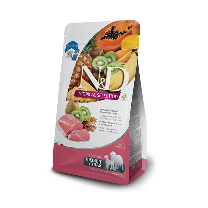 N&D Tropical Adult Maiale Medium Large crocchette cane con frutta tropicale Formato 2 Kg