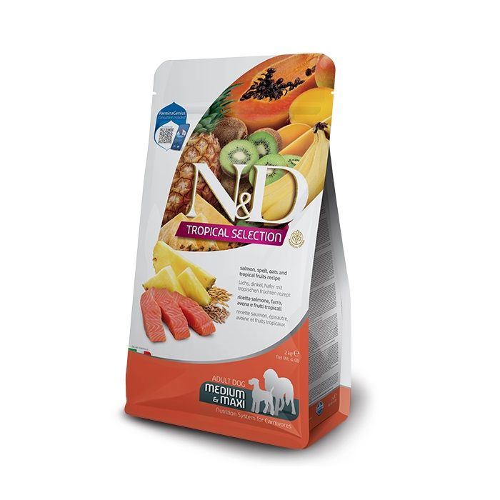 N&D Tropical Adult Salmone Medium Large crocchette cane con frutta tropicale Formato 2 Kg