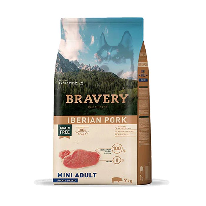 Bravery Adult Iberian Pork Mini 7kg crocchette cane grain free Formato 7 Kg