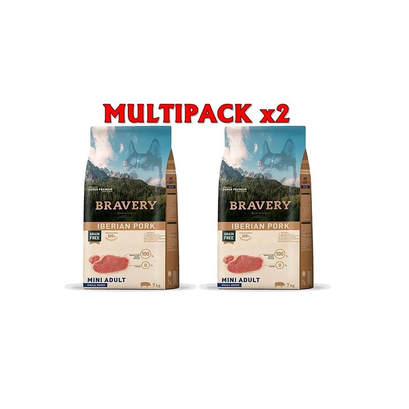 Bravery Adult Iberian Pork Mini 7kg crocchette cane grain free Formato 2 x 7kg