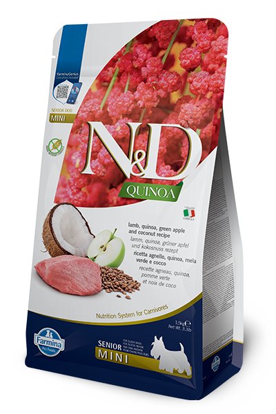 N&D Senior Mini Agnello, Quinoa e Mela grain free crocchette cane Formato 1,5 Kg