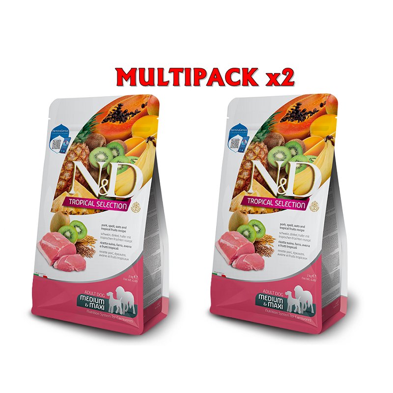 N&D Tropical Adult Maiale Medium Large crocchette cane con frutta tropicale Formato 2 x 10kg