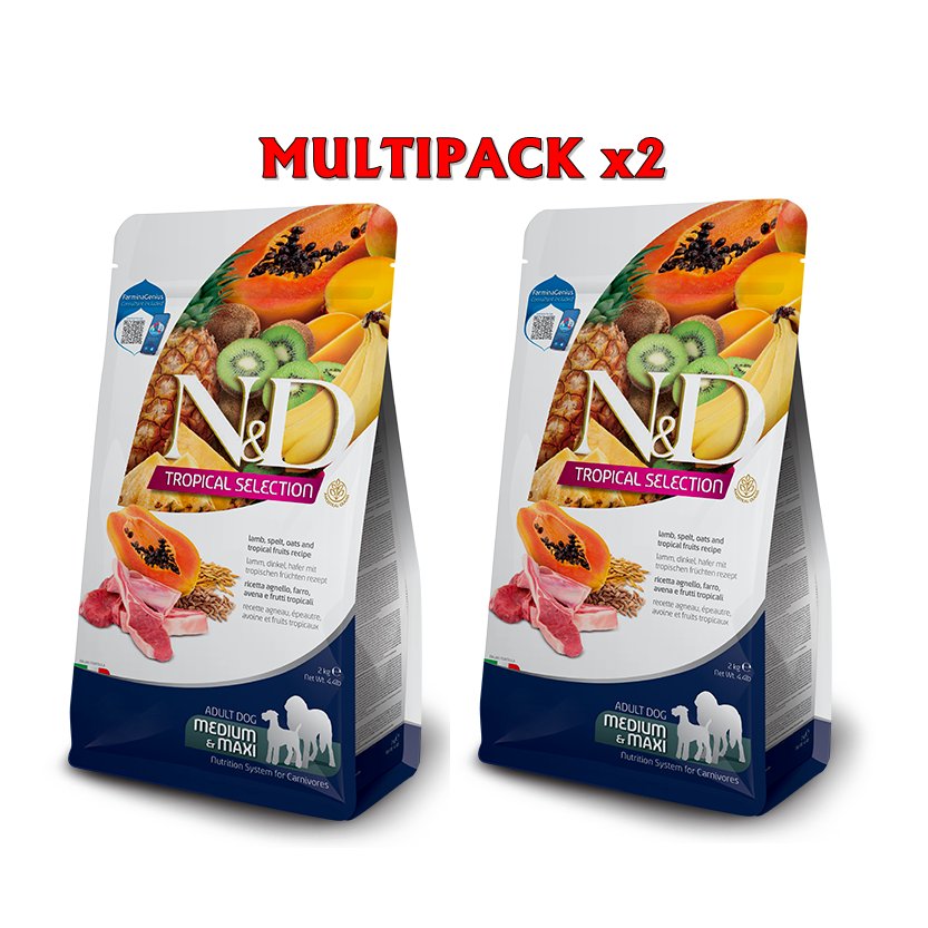 N&D Tropical Adult Agnello Medium Large crocchette cane con frutta tropicale Formato 2 x 10kg