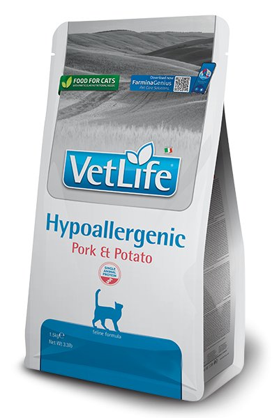 Vet Life Farmina Hypoallergenic Pork and Potato crocchette gatto Formato 400g