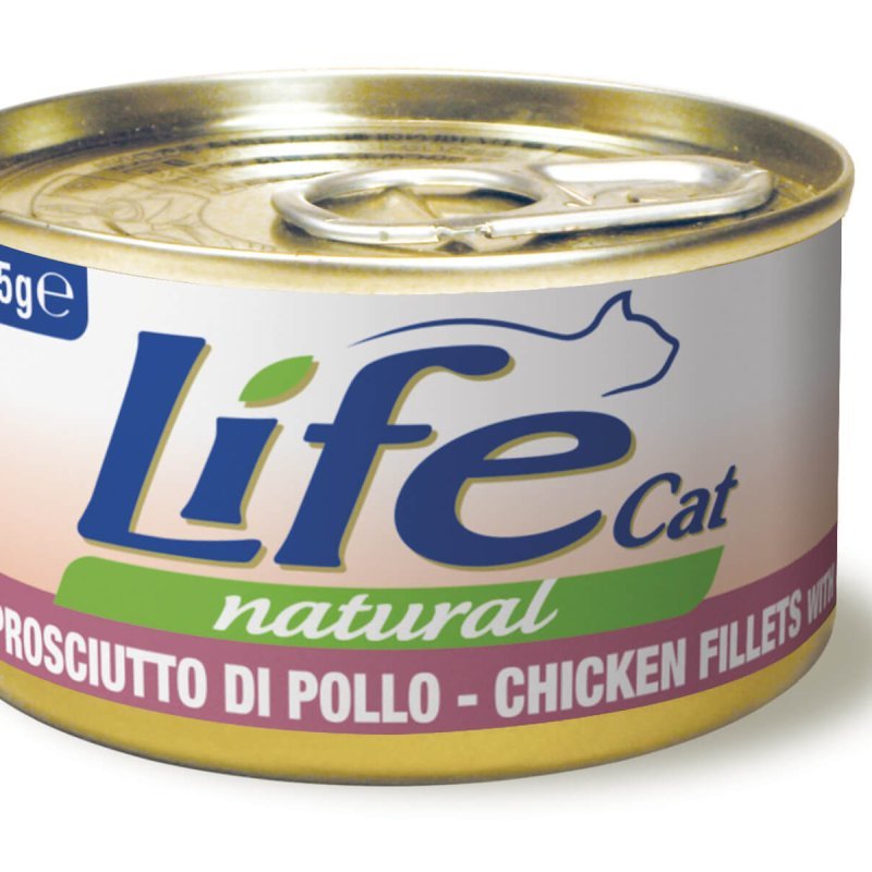 Life Cat filetti di Pollo con Prosciutto 85g umido gatto