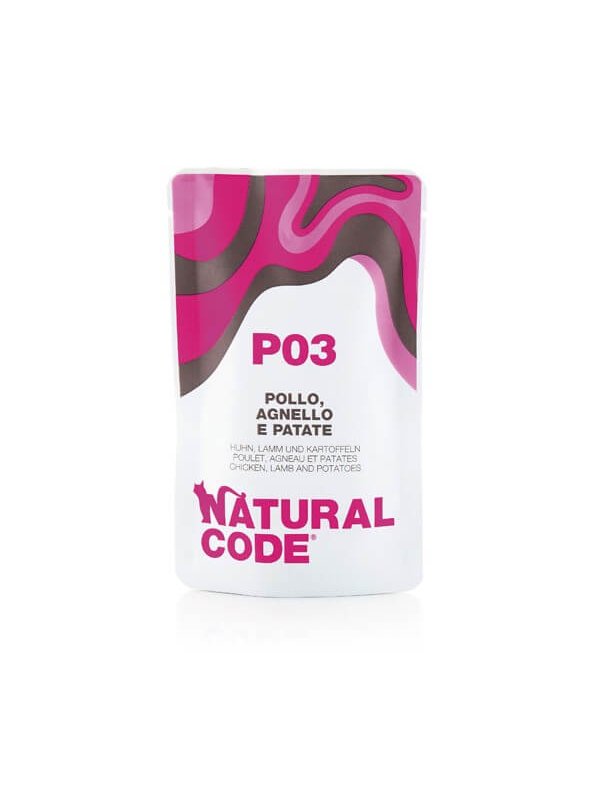 Natural Code Busta P03 Pollo, Agnello e Patate 70g umido gatto