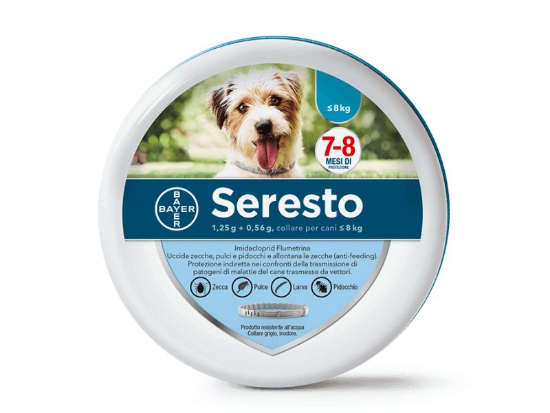 Seresto collare per Cani fino a 8kg contro pulci e zecche