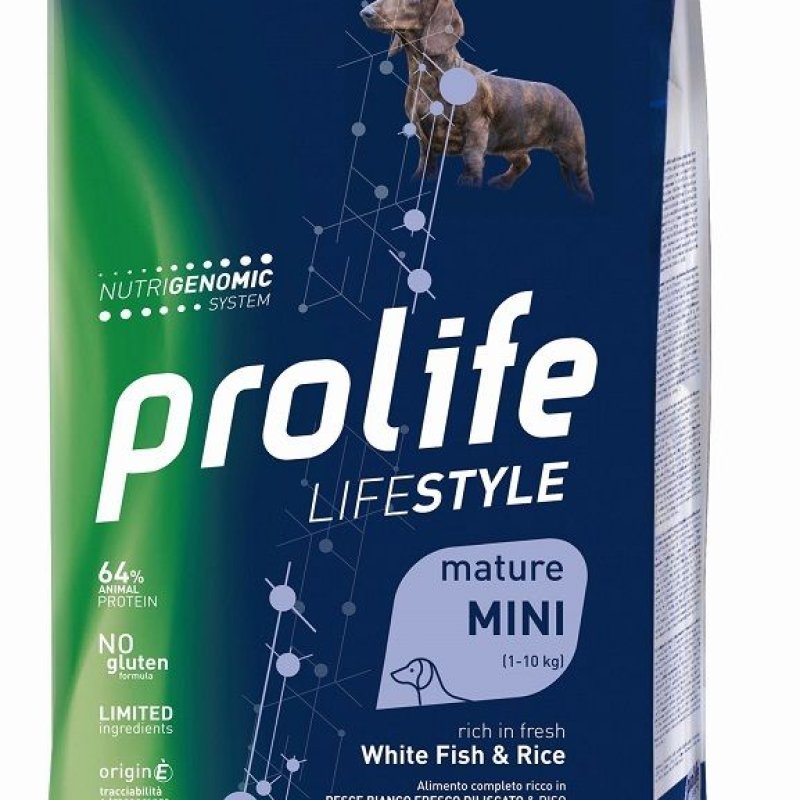 Prolife Mini Mature Pesce Bianco e riso Nutrigenomic crocchette cane senior