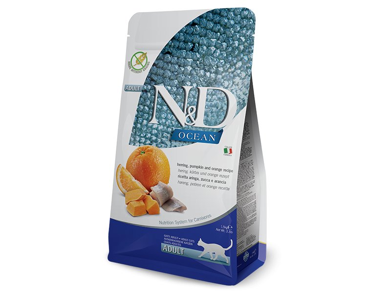 N&D Adult Cat Aringa, Zucca e Arancia 1,5kg Grain Free crocchette gatto