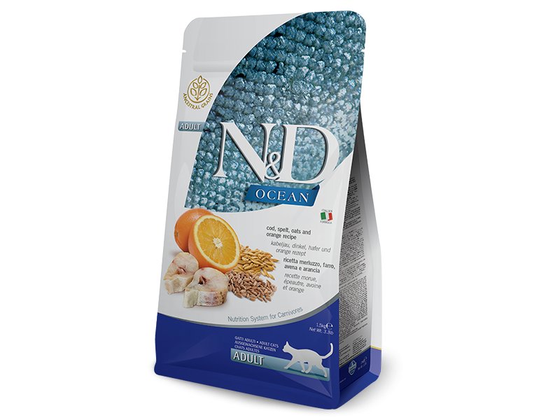 N&D Adult Merluzzo e Arancia Low Grain 1,5kg crocchette gatto