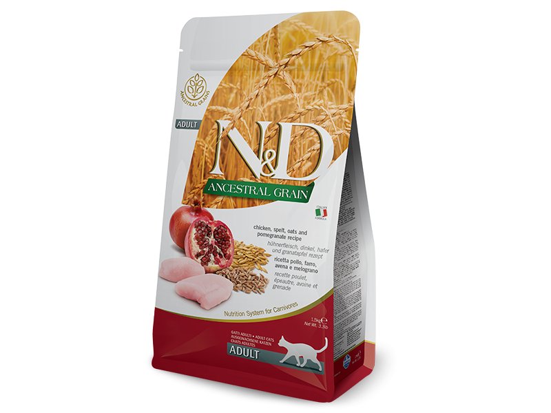 N&D Adult Pollo e Melograno Low Grain crocchette gatto