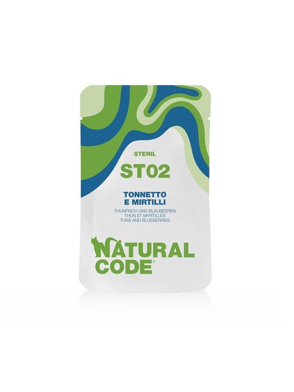 Natural Code Busta ST02 Tonnetto e Mirtilli 70g umido gatti sterilizzati
