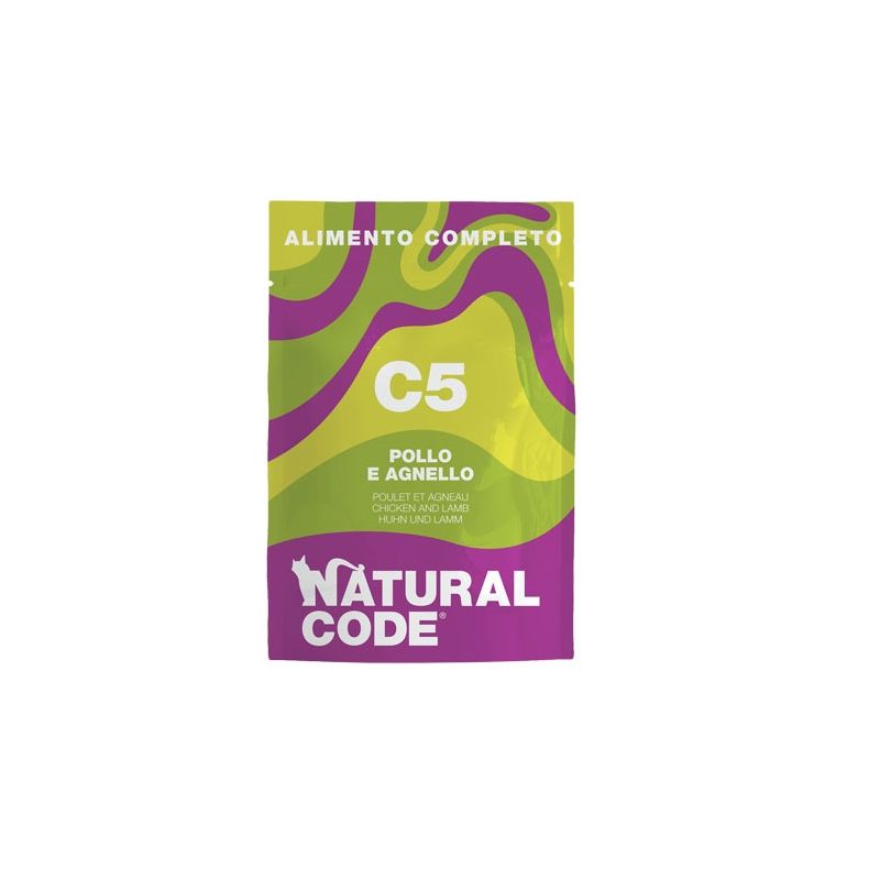 Natural Code Busta C5 Pollo e Agnello 70g umido completo per gatto