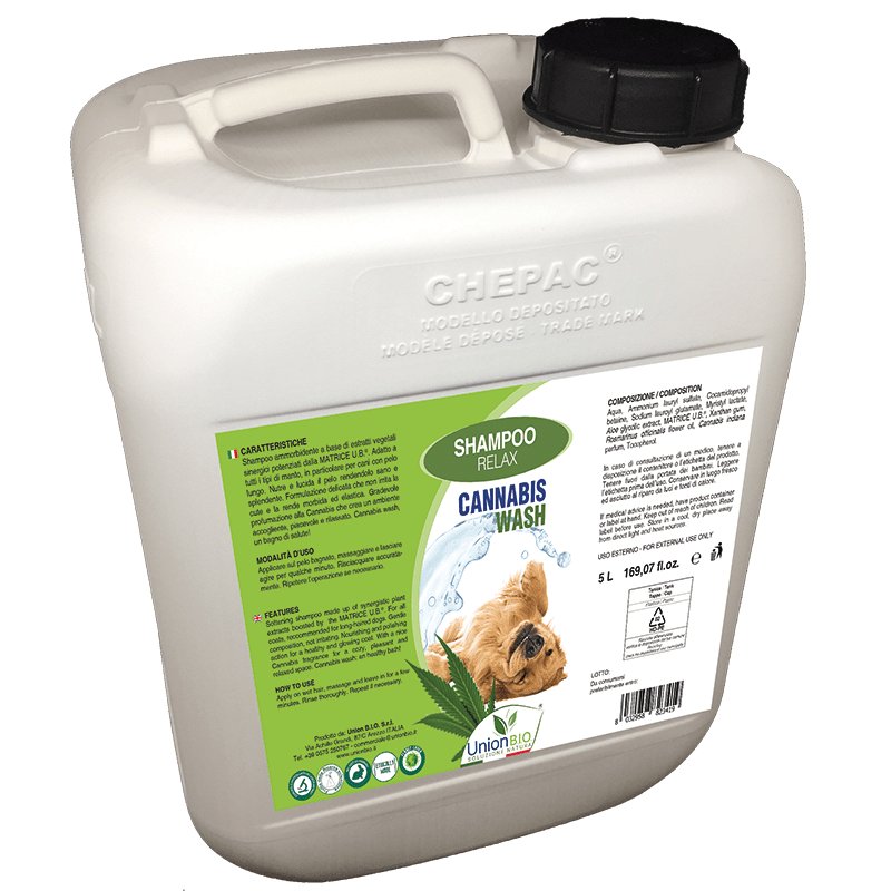 Union Bio Cannabis Wash 5L shampoo relax per cani