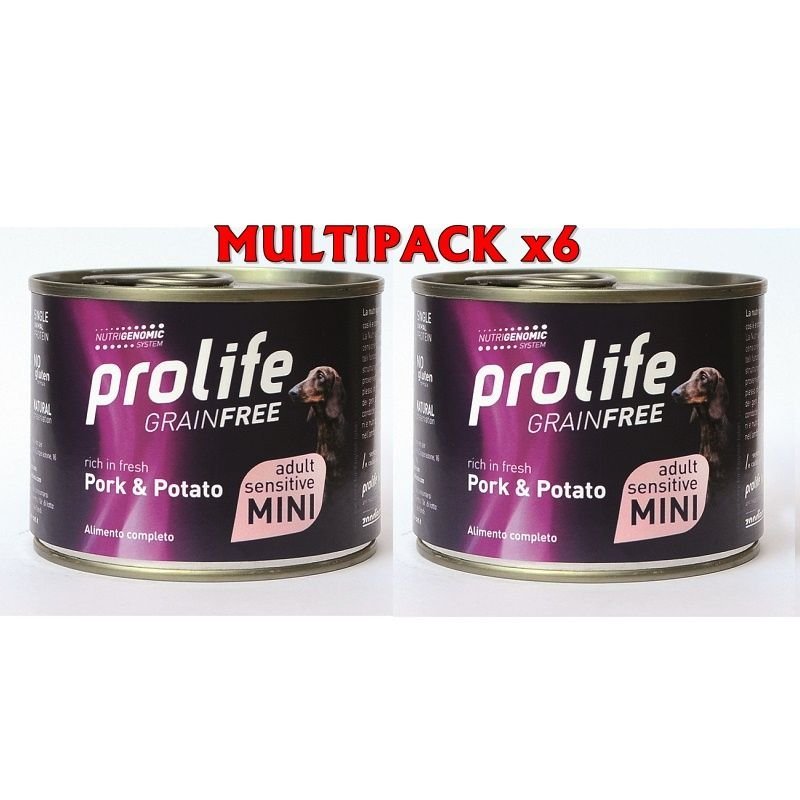 Prolife Adult Mini Maiale e patate 200g umido cane grain free Multipack x6