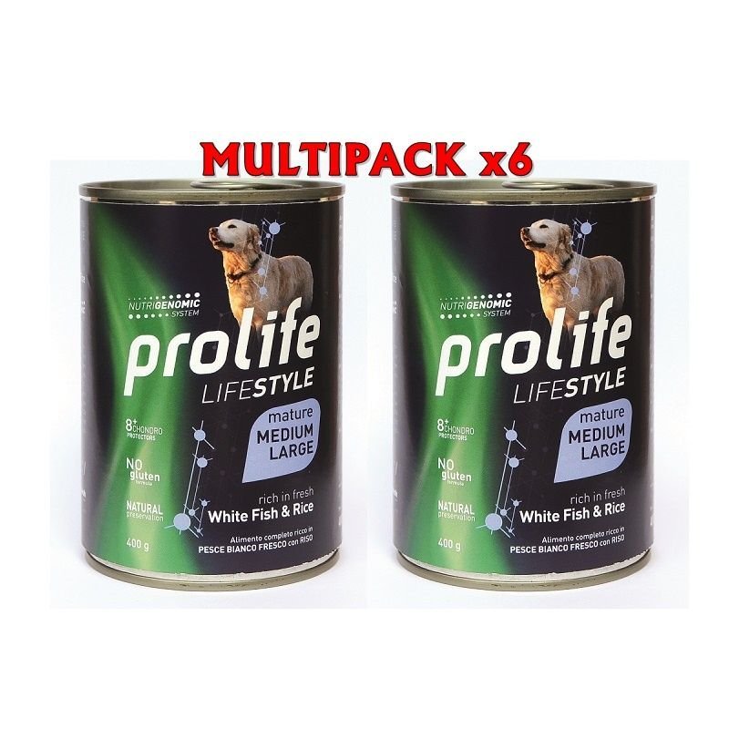 Prolife Mature Pesce e riso 400g umido cane senior Multipack x6