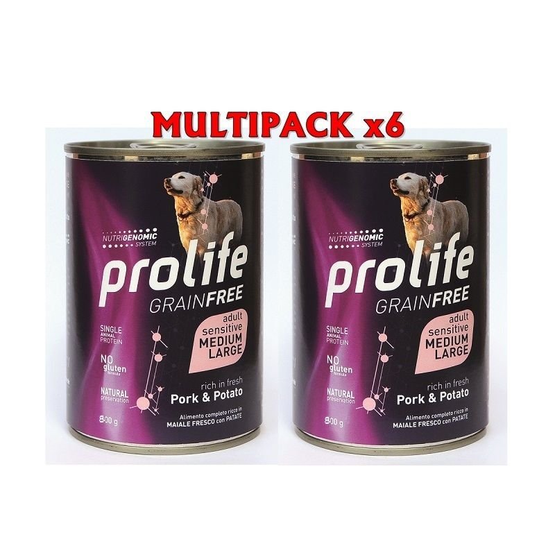 Prolife Adult Maiale e patate 800g umido cane grain free Multipack x6