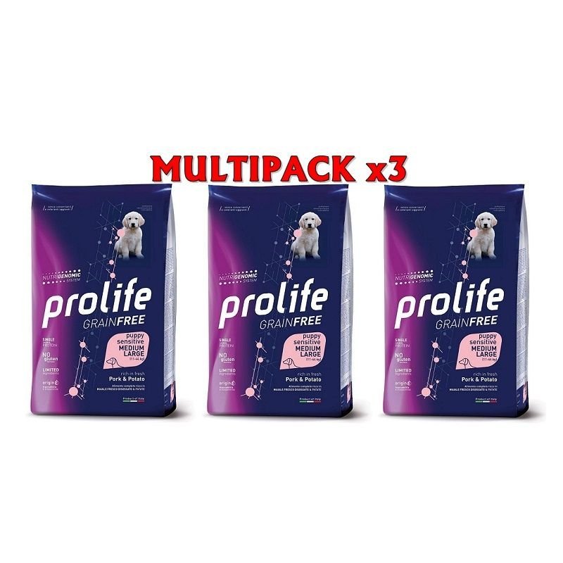 Prolife Puppy Maiale e Patate Medium Large Nutrigenomic crocchette cucciolo Multipack x3