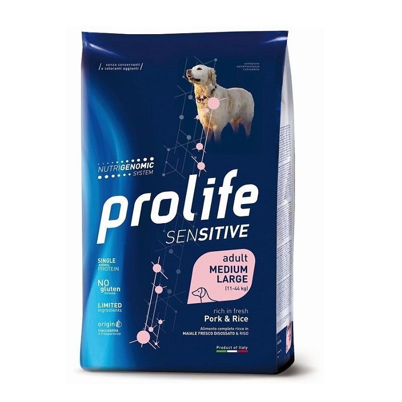 Prolife Sensitive Maiale e Riso Medium Large 10kg Nutrigenomic crocchette cane