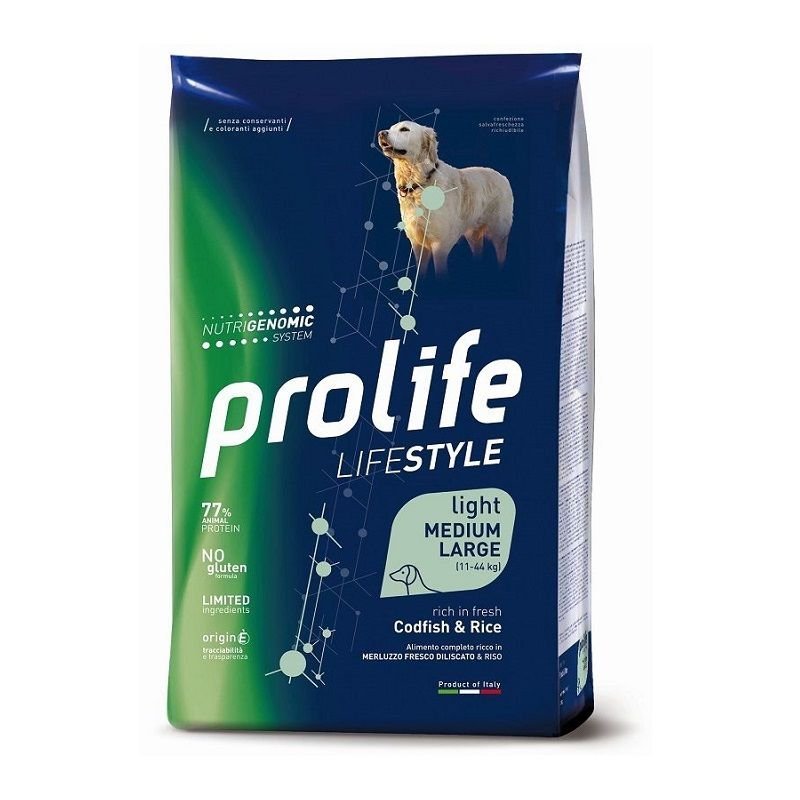 Prolife Light Merluzzo e riso Medium Large Nutrigenomic crocchette cane