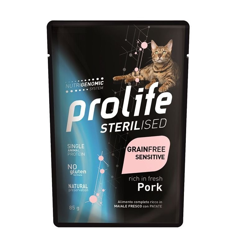 Prolife Sterilised Maiale e patate 85g umido gatto