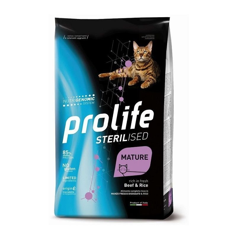 Prolife Mature Cat Manzo e Riso Adult 7kg Nutrigenomic crocchette gatto