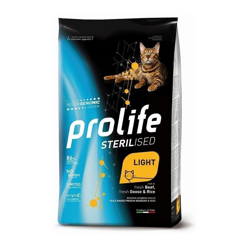 Prolife Light Cat Manzo Oca e Riso 7kg Nutrigenomic crocchette gatto