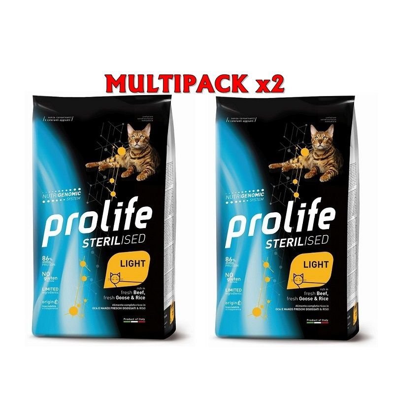 Prolife Light Cat Manzo Oca e Riso 7kg Nutrigenomic crocchette gatto Multipack x2