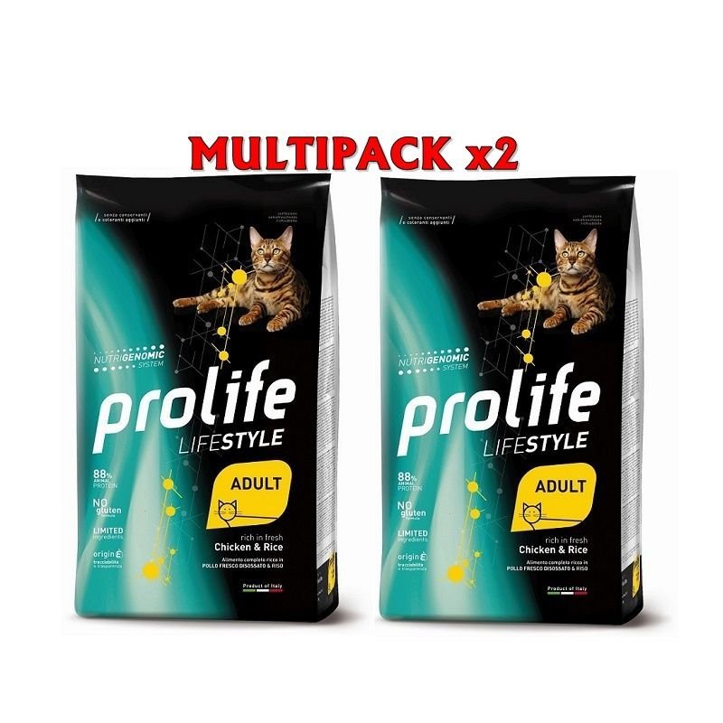 Prolife Pollo e Riso Adult Cat 7kg Nutrigenomic crocchette gatto Multipack x2