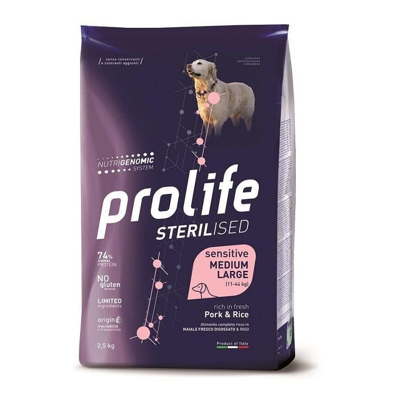 Prolife Sterilised Maiale e Riso Medium Large 12kg Nutrigenomic crocchette cane