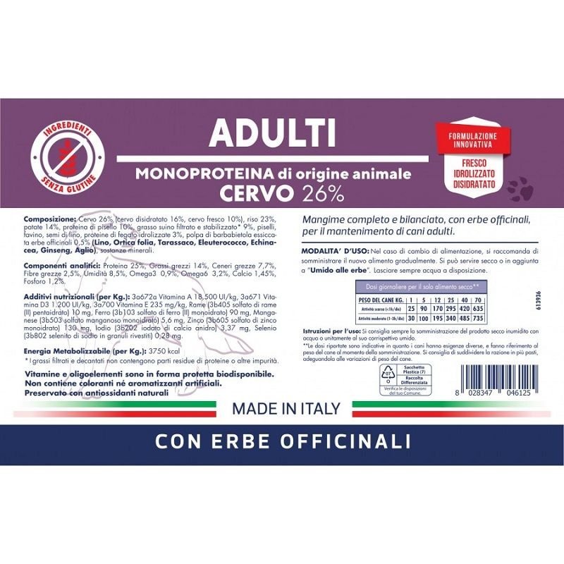Vet Line Adulti Cervo 12,5kg crocchette cane