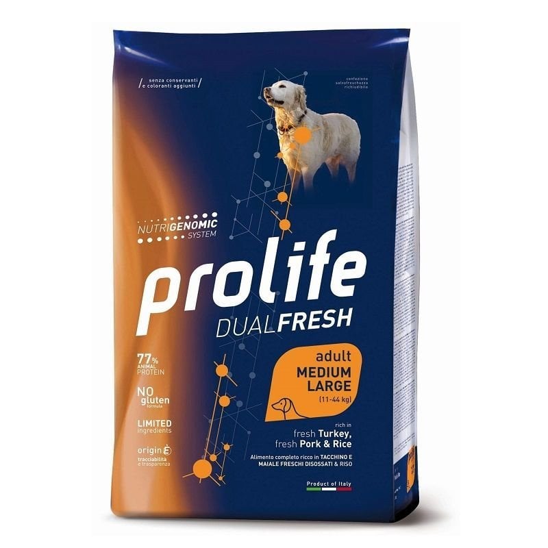 Prolife Tacchino Maiale e riso 12kg Medium Large Nutrogenomic crocchette Prolife Tacchino Maiale e riso 12kg Medium Large Nutrogenomic crocchette