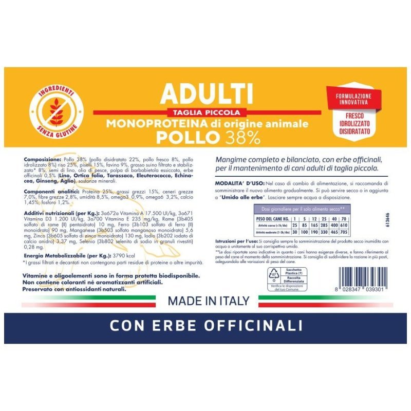 Vet Line Adulti Pollo Taglia Piccola 3kg crocchette cane