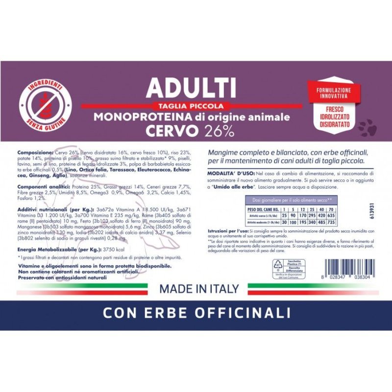 Vet Line Adulti Cervo Taglia Piccola 3kg crocchette cane