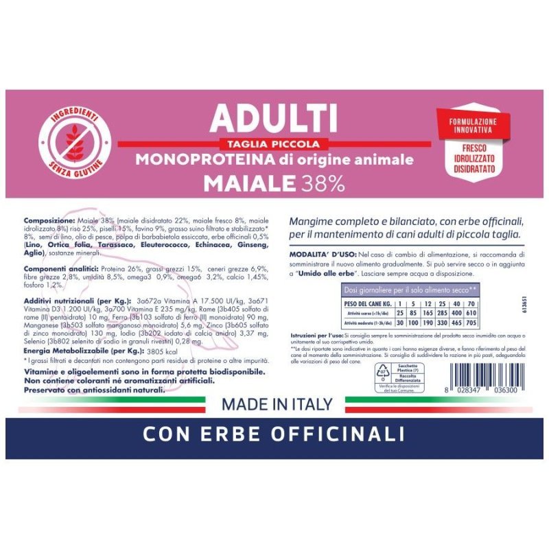 Vet Line Adulti Maiale Taglia Piccola 3kg crocchette cane