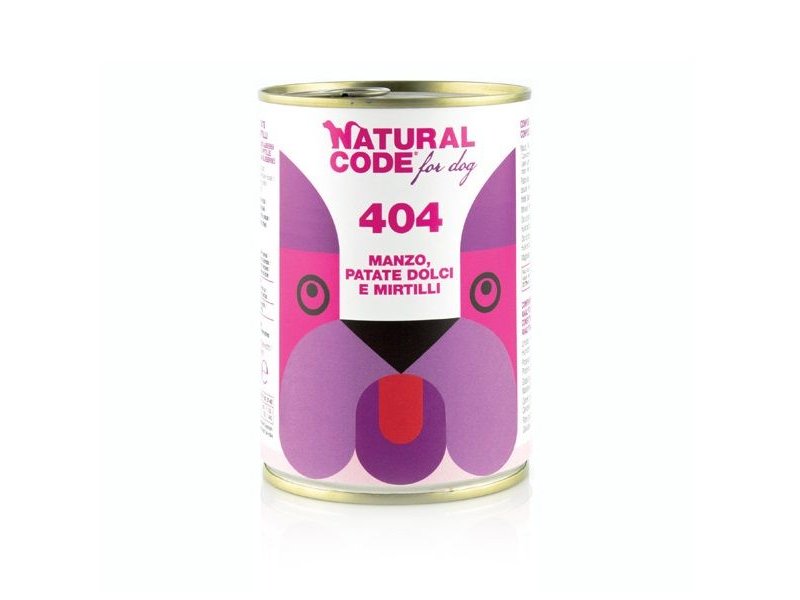 Natural Code 404 Manzo, Patate Dolci e Mirtillo 400g umido cane