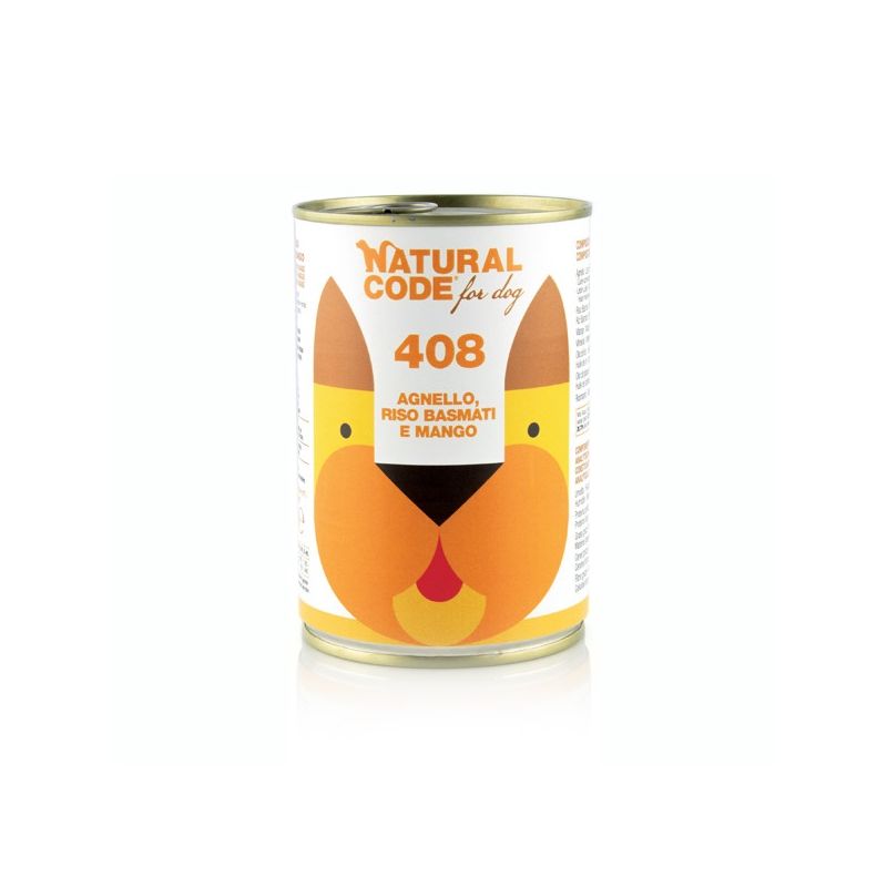 Natural Code 408 Agnello, Riso Basmati e Mango 400g umido cane