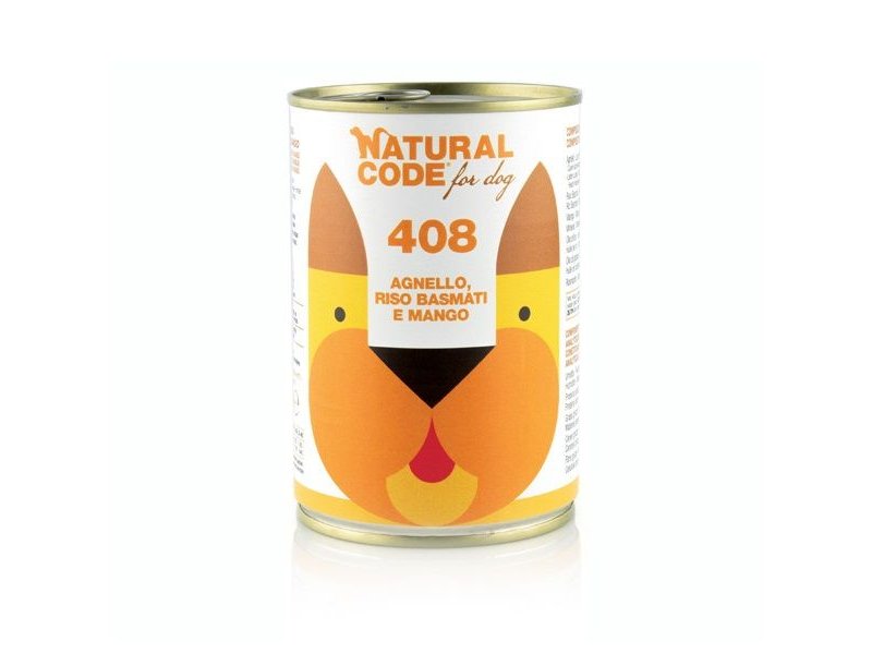 Natural Code 408 Agnello, Riso Basmati e Mango 400g umido cane