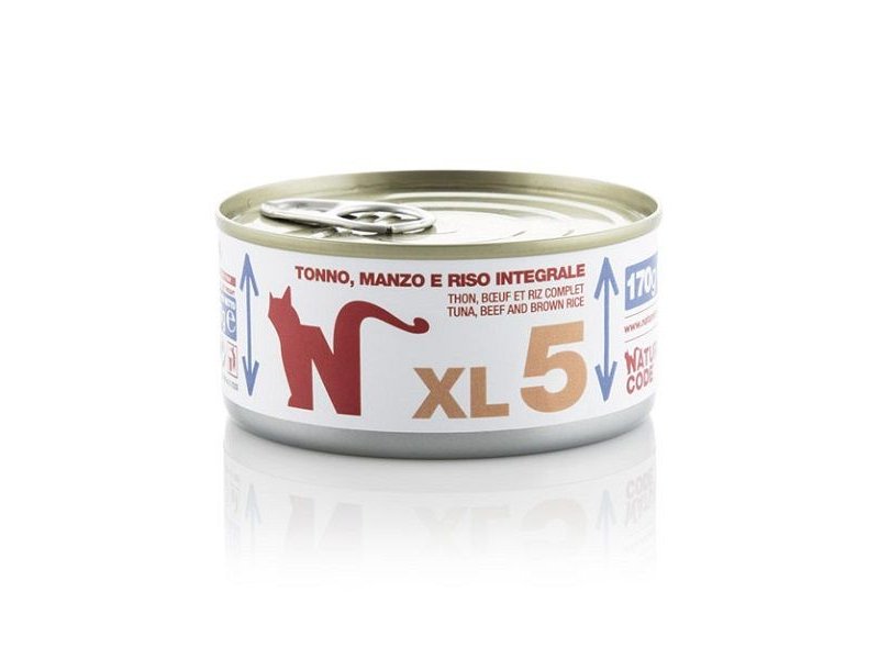 Natural Code XL 5 Tonno Manzo Riso integrale 170g umido gatto