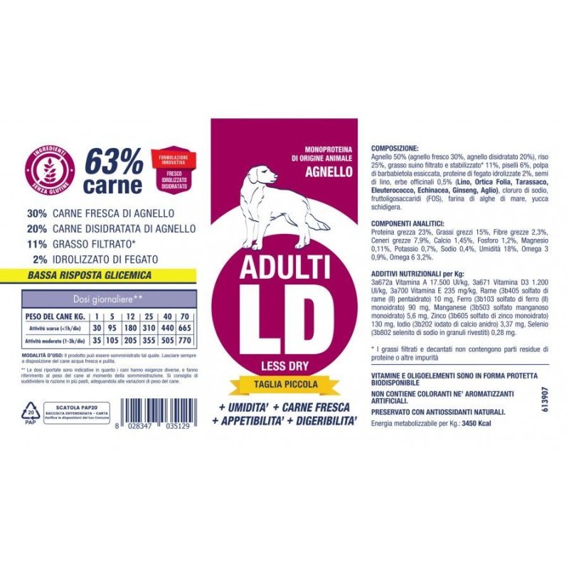 Vet Line Adulti LD Agnello Taglia Piccola 3kg crocchette cane