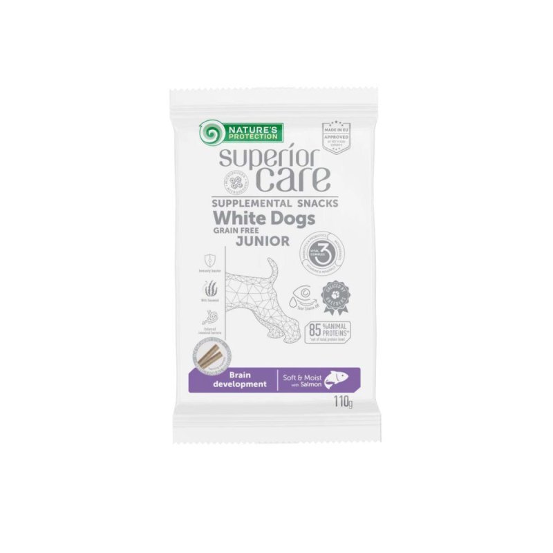Nature's Protection White Dogs Junior Snack Salmon 110g Brain Development cucciolo Superior Care Grain Free