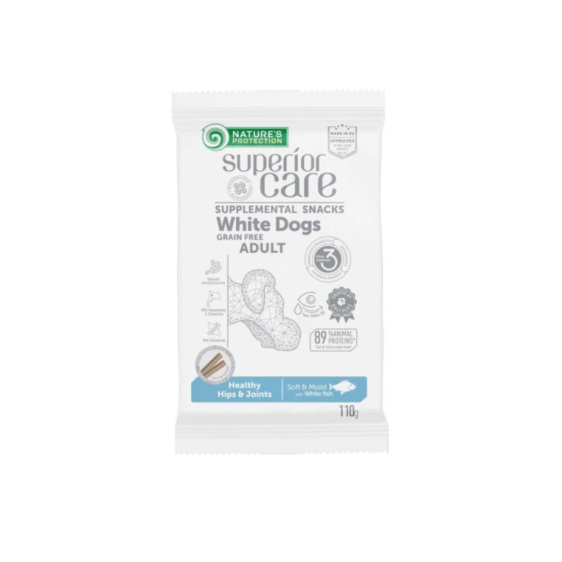 Nature's Protection White Dogs Snack Pesce Bianco 110g Healthy Hips & Joints cane Superior Care Grain Free