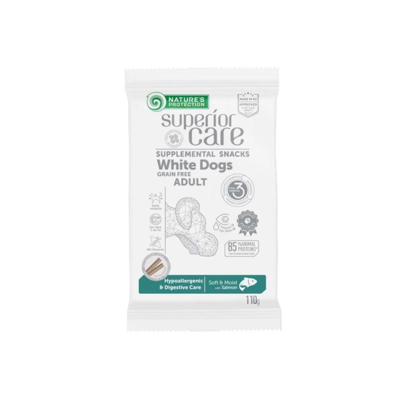 Nature's Protection White Dogs Snack Salmone 110g Hypoallergenic & Digestive cane Superior Care Grain Free