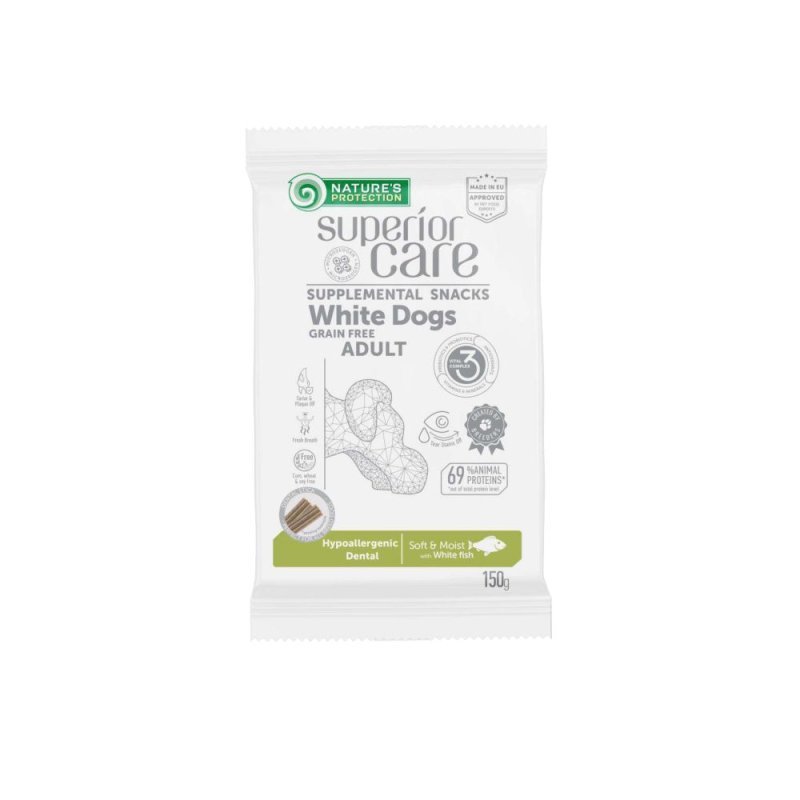 Nature's Protection White Dogs Dental Snack Pesce Bianco 150g Hypoallergenic cane Superior Care Grain Free
