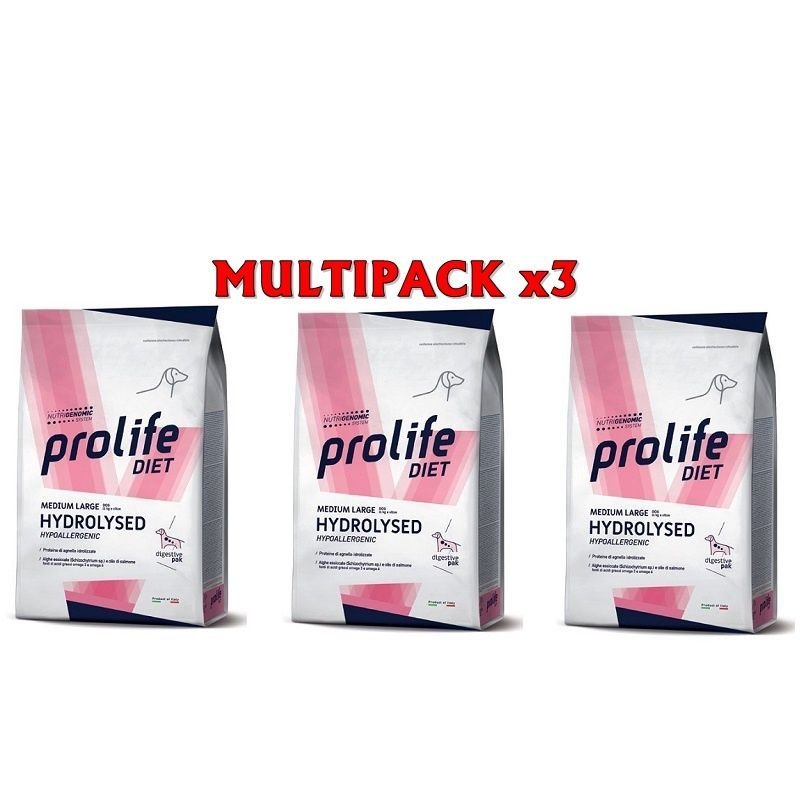 Prolife diet Hydrolysed Medium Large 3x 8kg crocchette dietetiche ipoallergeniche cane