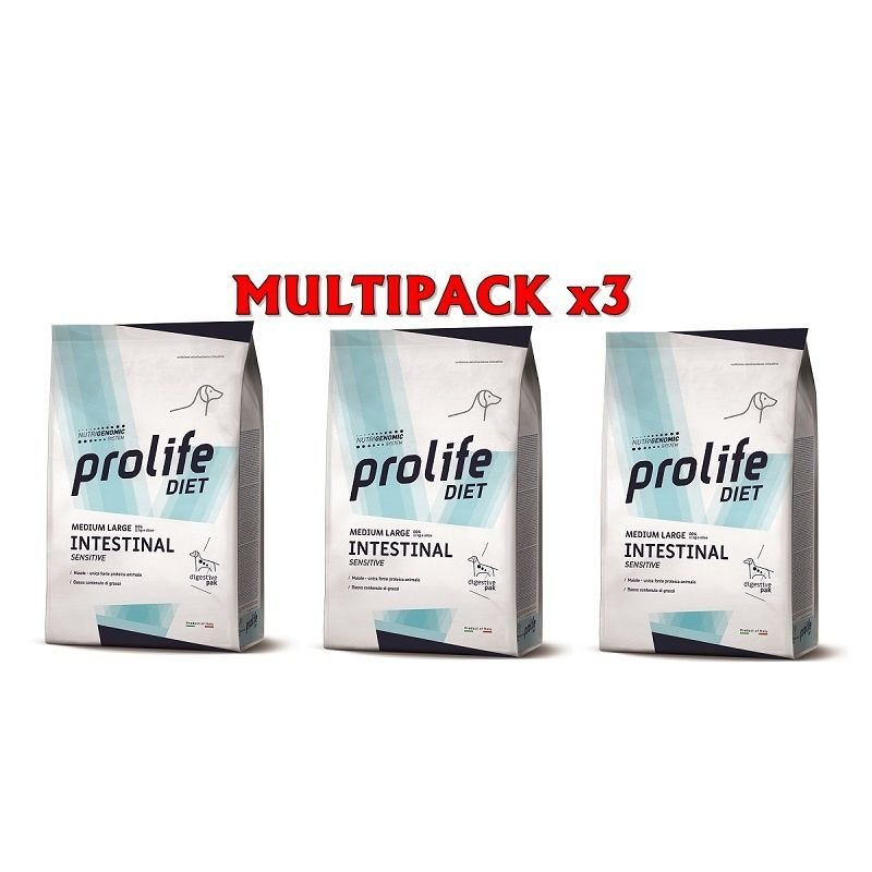 Prolife diet Intestinal Sensitive Medium Large 3x 8kg crocchette dietetiche cane