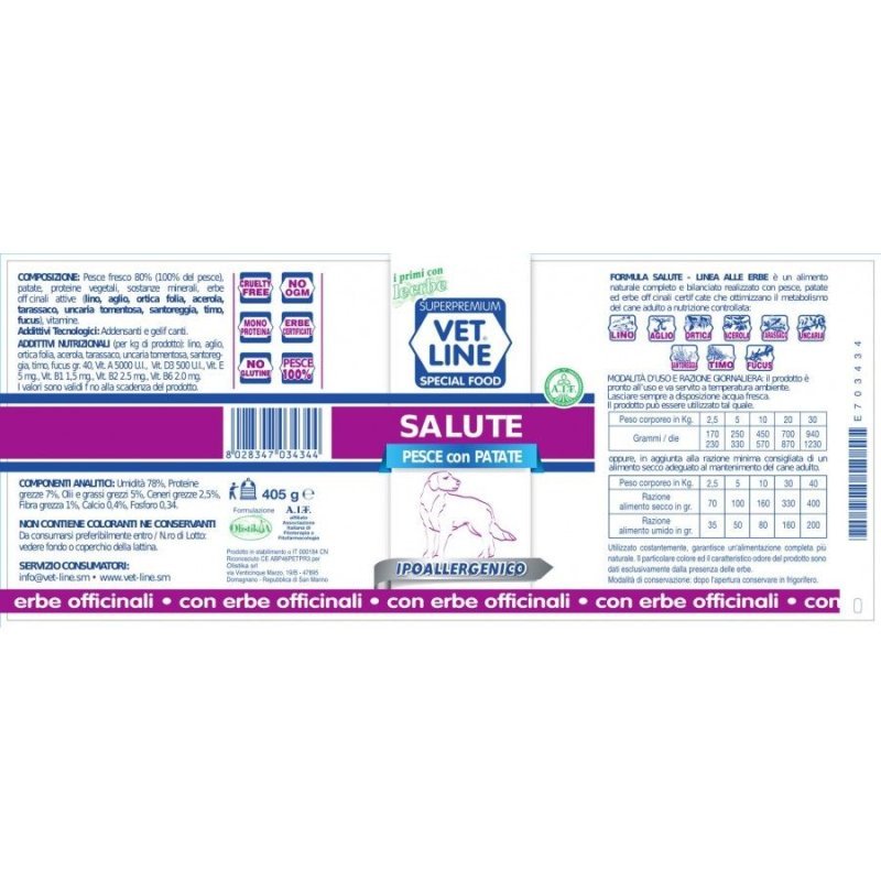 Vet Line Salute Pesce e Patate 400g umido cane